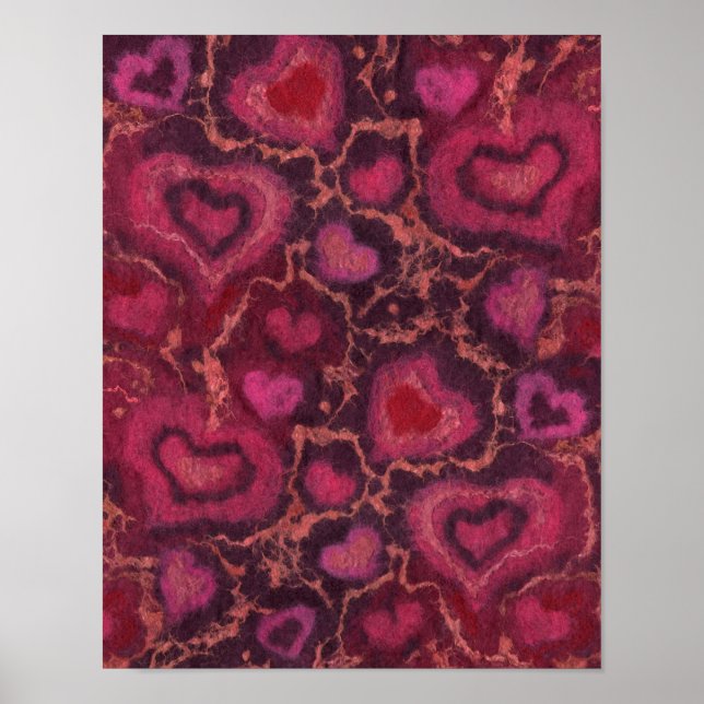 Poster Coeurs gonflés, amour romantique, rouge rose & bor (Devant)