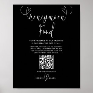 Poster Coeurs modernes Noir Blanc Mariage Fonds de lune d