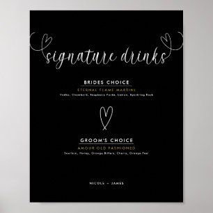 Poster Coeurs modernes Noir Blanc Mariage Signature Boiss