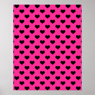 Poster Coeurs noirs Arrière - plan rose chaud Polka Dot H
