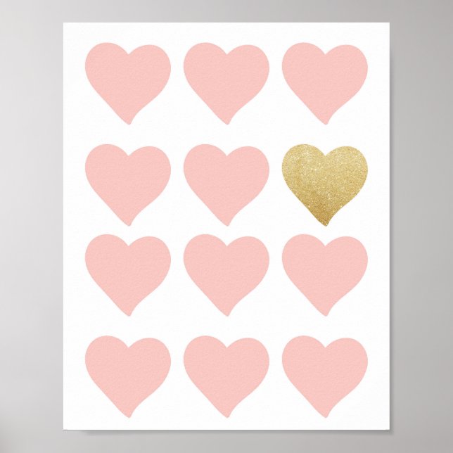 Poster Coeurs Pink Gold Parties scintillant Baby Nursery  (Devant)