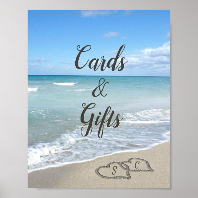 Poster Coeurs pittoresques dans la plage de sable Mariage (Devant)