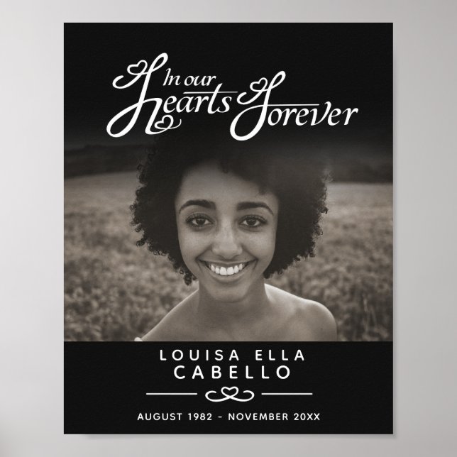Poster Cœurs pour toujours funérailles souvenir noir (Devant)