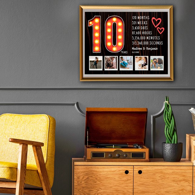 Poster Coeurs rétros du 10e anniversaire Collage photo pe (Créateur téléchargé)