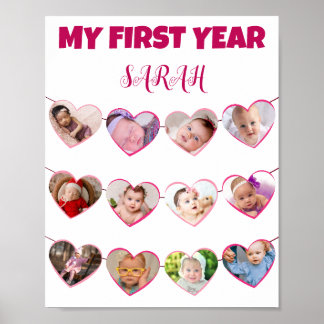 Poster Coeurs roses mignons Ma première année 12 Photo Co