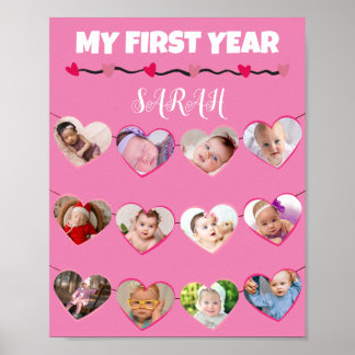 Poster Coeurs roses mignons Ma première année 12 Photo Co