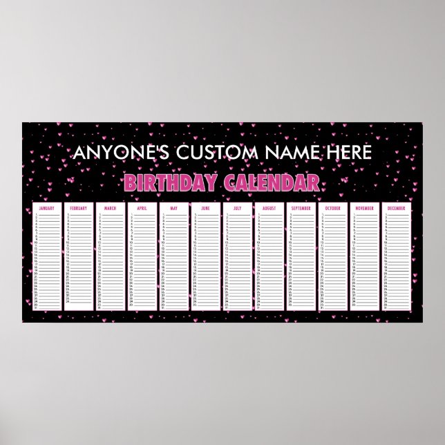 Poster Coeurs roses Perpetual Anniversaire Calendrier Pos (Devant)