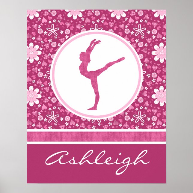 Poster Coeurs roses personnalisés et gymnastique florale (Devant)