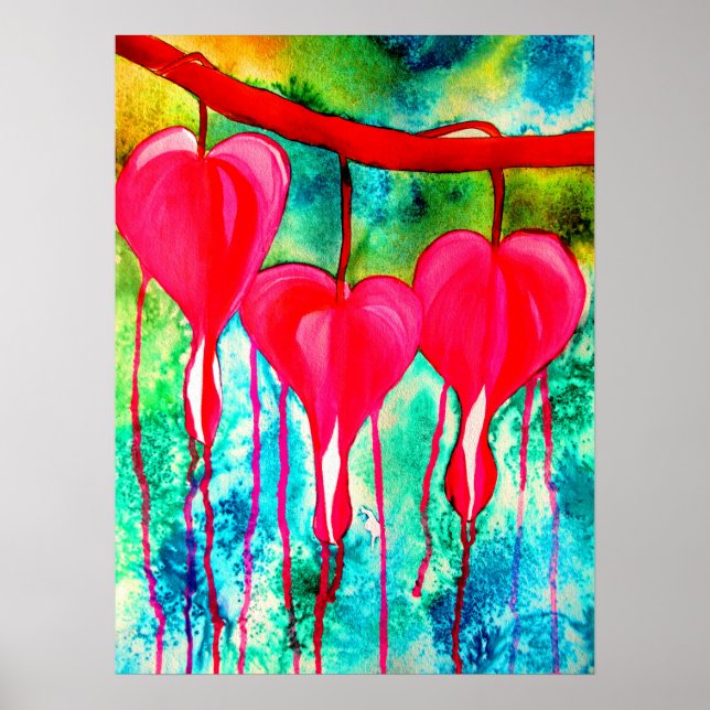 Poster Coeurs saignants Aquarelle abstraite (Devant)