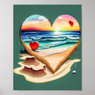 Poster Coeurs sur la plage