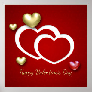 Poster Coeurs Valentin Rouge Or Moderne