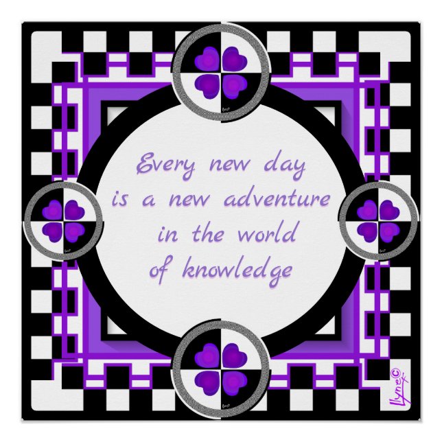 Poster Coeurs violets B&W battants (Devant)