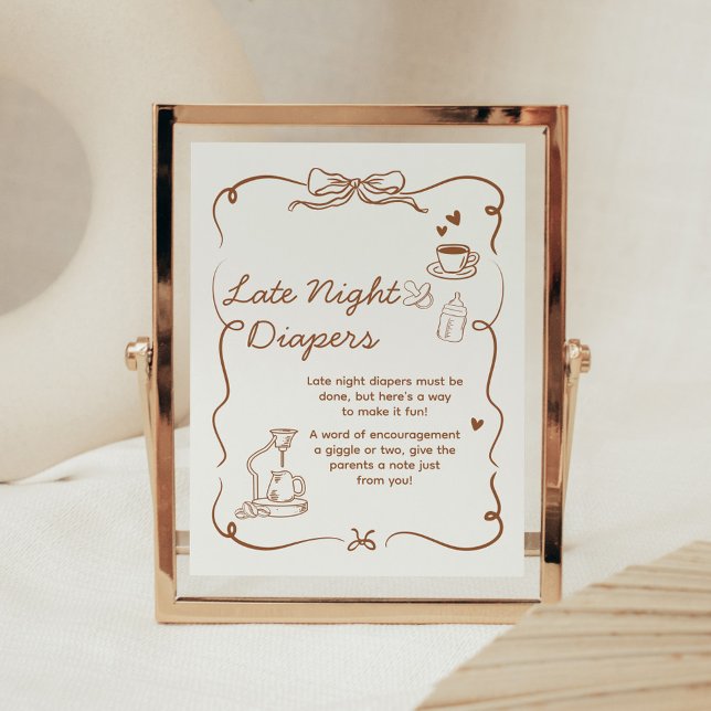 Poster Coffee Baby is Brewing Late Night Diapers Sign (Coffee Baby is Brewing Baby Shower Sign)