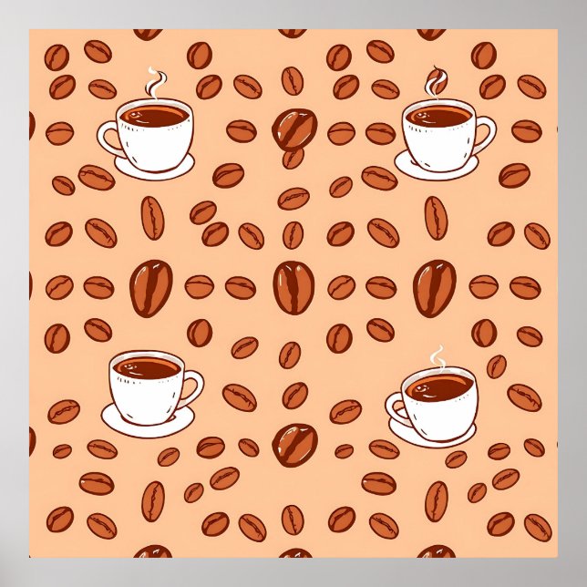Poster Coffee Beans Cups Cozy Pattern (Devant)