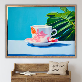 Poster Coffee Cup Still Life Oil Painting, Modern Fine Ar