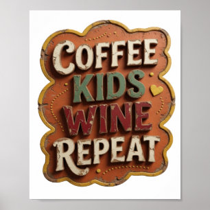 Poster COFFEE ENFANTS VIN RÉPÉTER Orange vif