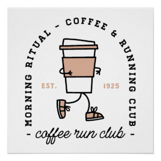 Poster Coffee run club funny running lover aesthetic fun