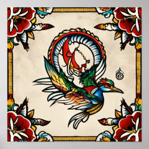 Poster Coffre de tatouage Flash inspirée du jerry traditi