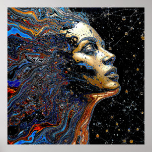 Poster "Cognition Céleste" – Un Portrait Surréaliste