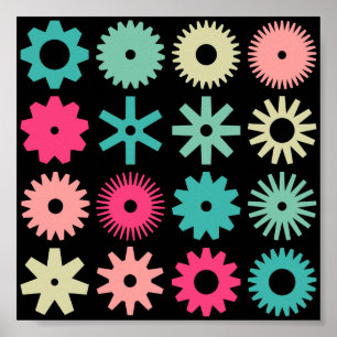 Poster Cogs - Couleurs 01 - sur Noir