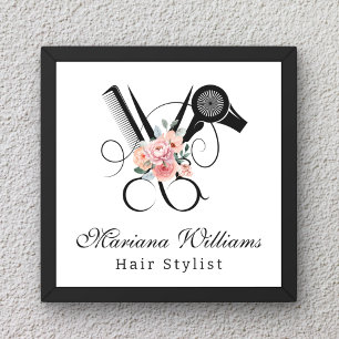 Poster coiffeur floral Ciseaux salon de beauté élégant