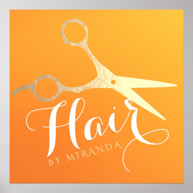 Poster Coiffeur Salon de maquillage Chic Orange Ciseaux o (Devant)