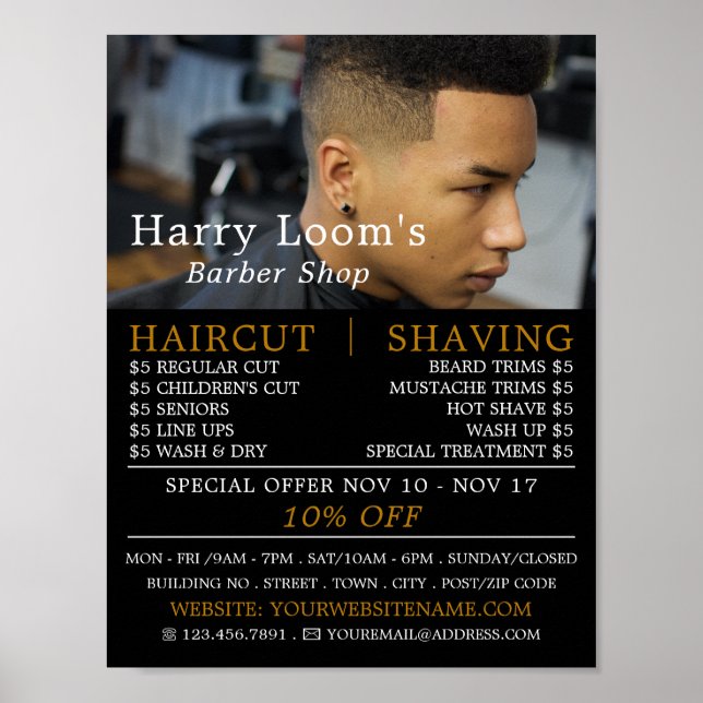 Poster Coiffeuse tendance, Barbiers hommes publicité (Devant)