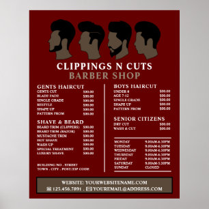Poster Coiffures, Barbiers Hommes Tarifs