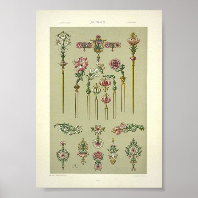 Poster Coiffures florales Art nouveau pierres victorienne (Devant)