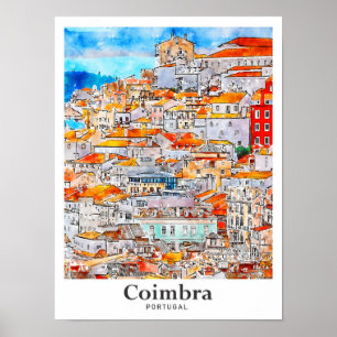 Poster Coimbra Portugal Voyage Aquarelle main tirée