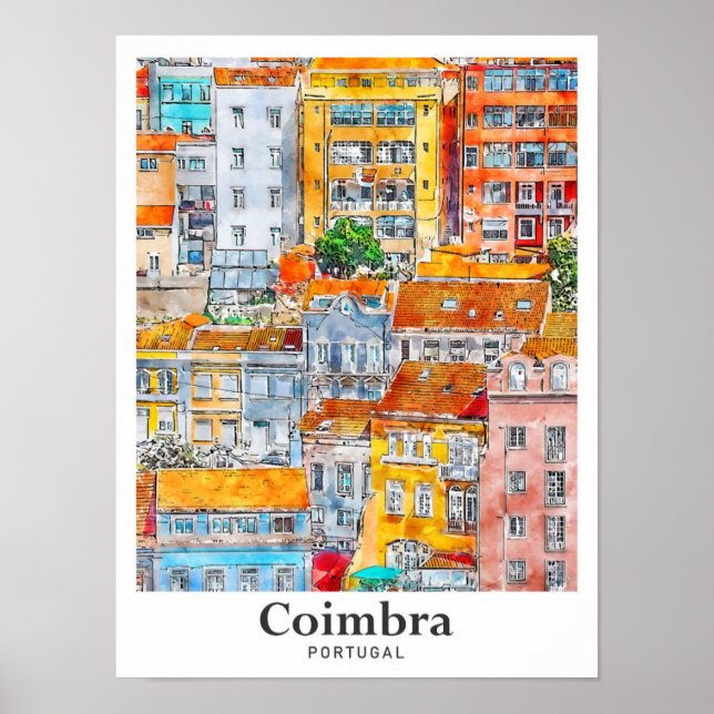 Poster Coimbra Portugal Voyage Aquarelle main tirée (Devant)