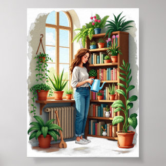 Poster Coin de lecture de livre de jardinage de maman pla