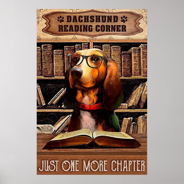 Poster Coin lecture Livre Dachshund chien (Devant)