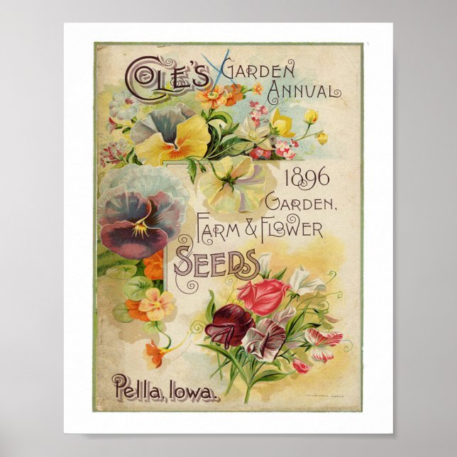 Poster Coles Garden Annuel 1896 Jardin, ferme et fleurs (Devant)