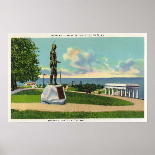 Poster Coles Hill Vue sur la statue du Massasoit (Devant)
