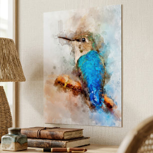 Poster Colibri aquarelle vibrant oiseau sur une branche