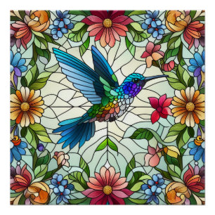 Poster Colibri avec Effet de Vitrail