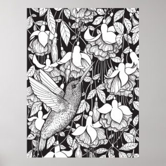 Poster Colibri et fuchsia