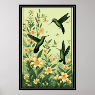Poster Colibri gracieux parmi les Lys d'or