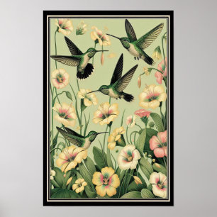 Poster Colibri gracieux parmi les Lys d'or