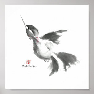 Poster Colibri, Sumi-e