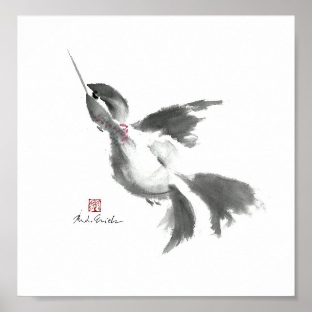 Poster Colibri, Sumi-e (Devant)