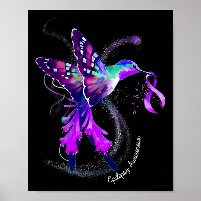 Poster Colibri tenant pourpre Ribbon Epilepsie (Devant)