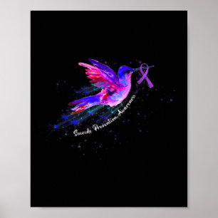 Poster Colibri tenant un ruban violet Fibromyalgie Awa