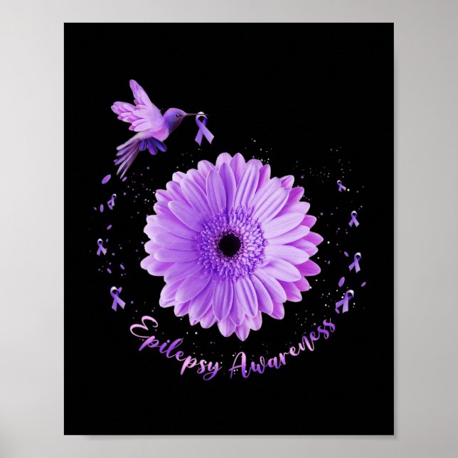 Poster Colibri Tournesol Violet Ribbon Epilepepsie Aware (Devant)