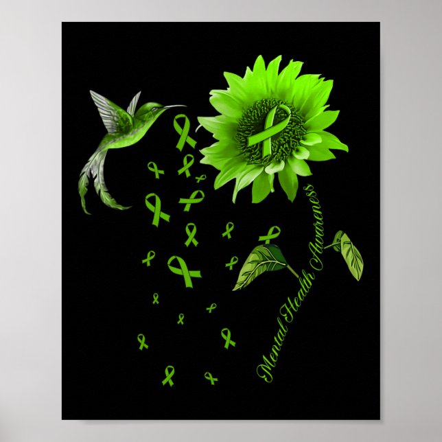 Poster Colibri Vert Ruban Sensibilisation à la santé ment (Devant)