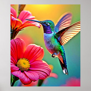 Poster Colibri vibrant au coucher du soleil