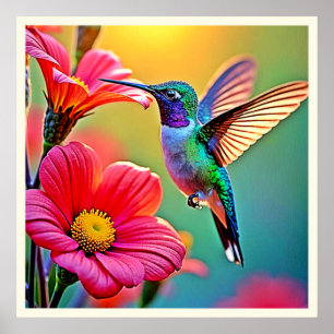 Poster Colibri vibrant au coucher du soleil