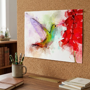 Poster Colibri volant avec fleur Aquarelle - 03