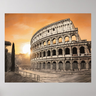 Poster Colisée à Rome avec lumière chaude de coucher de s